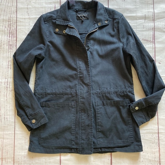 Lucky Brand Jackets & Blazers - Lucky Brand M Medium Navy Blue Denim Jacket Pockets Button Zip Distressed Faded